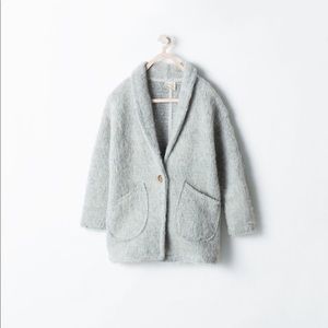 Zara Girls Gray Fleece Knit Jacket Coat w Button